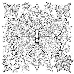 Prachtvolles Schmetterlings-Mandala mit Lotusblüten Ausmalbild für junge Naturträumer