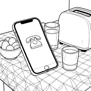 Alltägliches Smartphone mit Toaster Ausmalvorlage für mutige Frühstücksfreunde