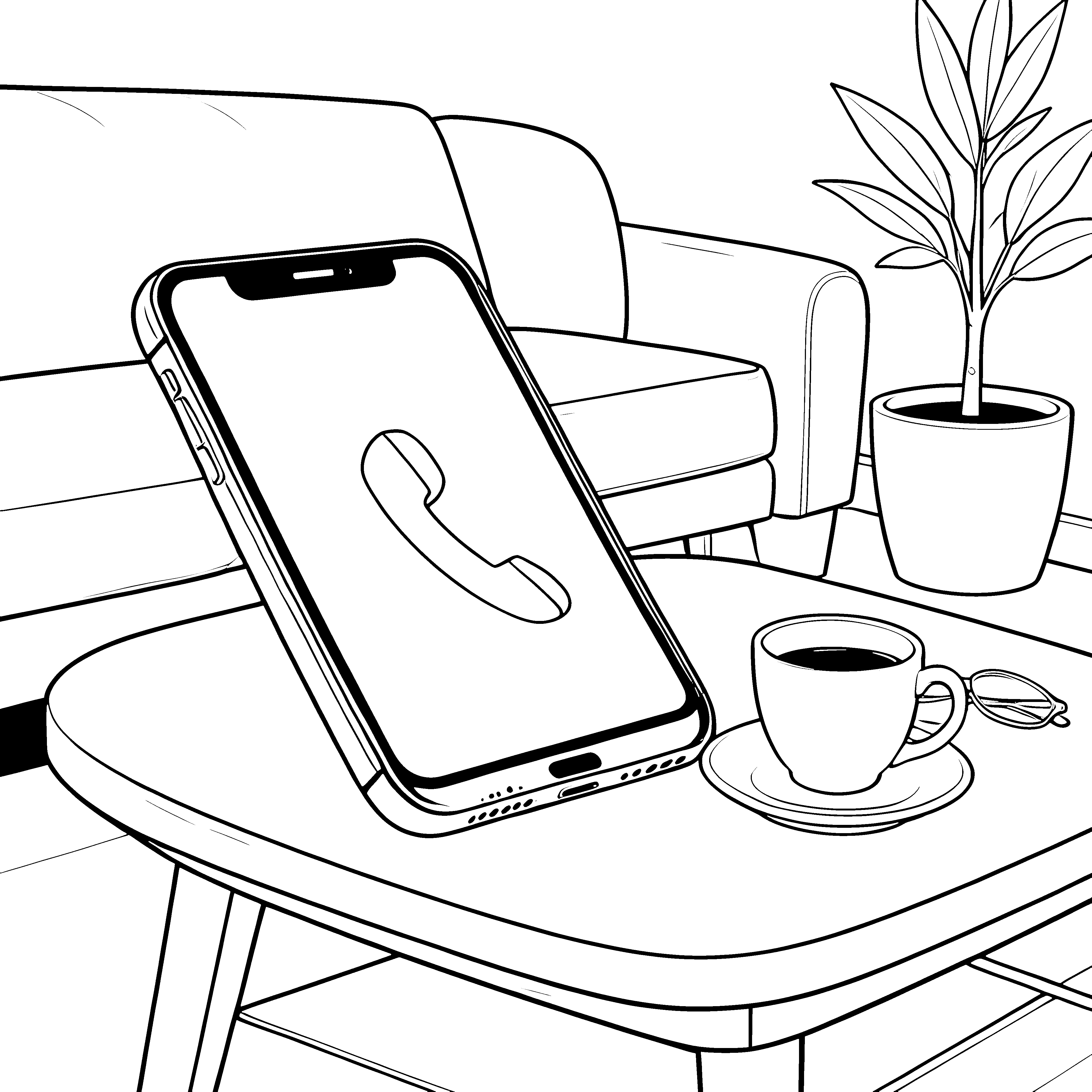 Modernes Smartphone auf dem Couchtisch Bastelvorlage für Wohnzimmerfreunde