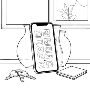 Stilles Smartphone mit Schlüsselbund Bastelvorlage für Schreibfreunde