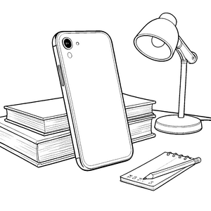 Modernes Smartphone mit Büchern Ausmalvorlage für fröhliche Lernfreunde