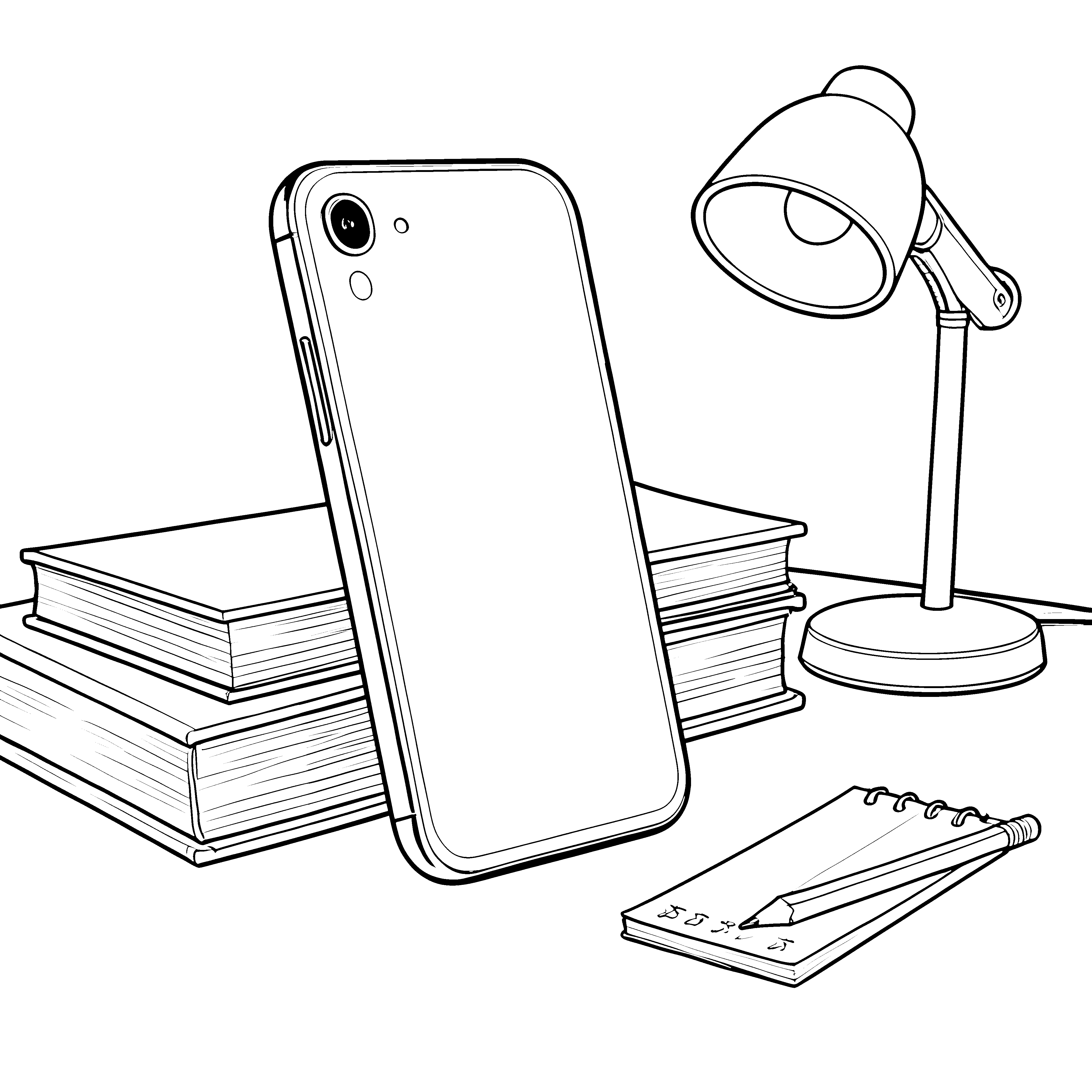 Modernes Smartphone mit Büchern Ausmalvorlage für fröhliche Lernfreunde