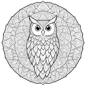 Geheimnisvolle Eule im Ornament-Mandala Bastelmotiv für junge Schlafmützen