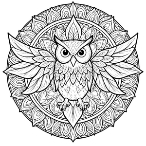 Detailreiche Eule im Blumen-Mandala Ausmalbild für malfreudige Vielfältige