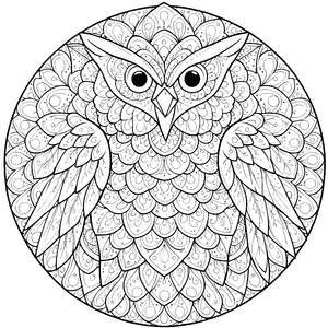 Geometrische Eule im Ornamentkreis Malvorlage für junge Waldbewohner