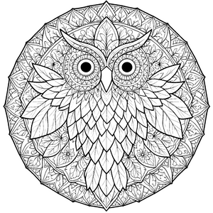 Detailreiche Blatt-Eule im Blumen-Mandala Bastelvorlage für Naturfreunde