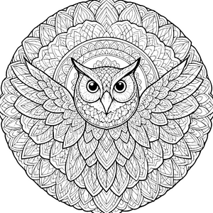 Symmetrische Eule im Ornament-Mandala Ausmalvorlage für malfreudige Nachtgestirne