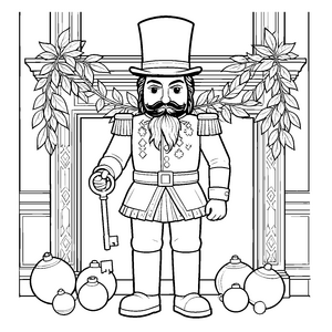 Festungsreicher Nussknacker mit Schlüssel Ausmalbild für kreative Weihnachtsbären