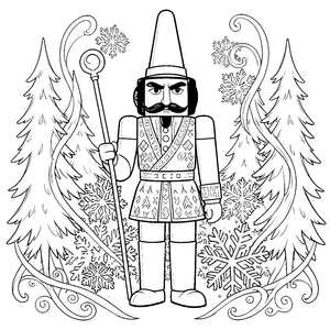 Ehrenhafter Nussknacker mit Stab Ausmalbild für kleine Schneeflockenjäger