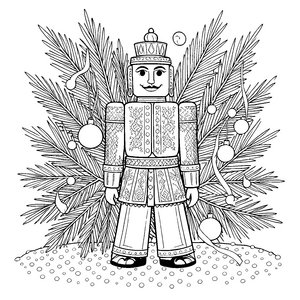Prunkvoller Nussknacker mit Weihnachtsbaum Ausmalvorlage für neugierige Winterfreunde
