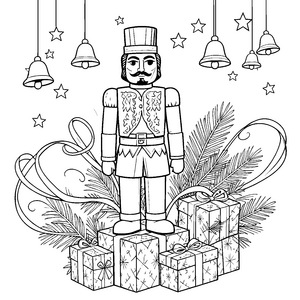 Festlicher Nussknacker mit Geschenken Malbild für kreative Winterfreunde