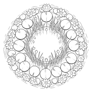 Symmetrisches Seerosen-Mandala Bastelvorlage für verträumte Wasserfreunde