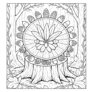 Zauberhaftes Beeren und Zapfen-Mandala Bastelvorlage für verträumte Waldbewohner