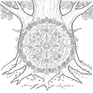 Majestätisches Tannenzapfen und Nadelbaum-Mandala Bastelmotiv für neugierige Waldgeister