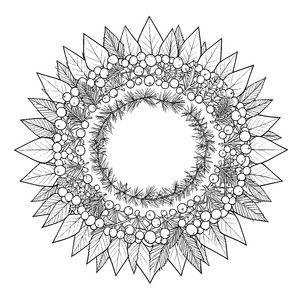 Winterliches Beeren und Nadelholz-Mandala Malvorlage für verträumte Waldgeister