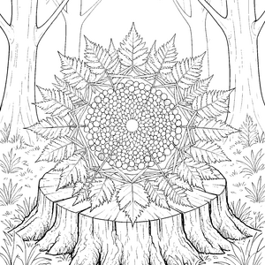 Symmetrisches Blätter und Beeren-Mandala Ausmalvorlage für mutige Waldschätze