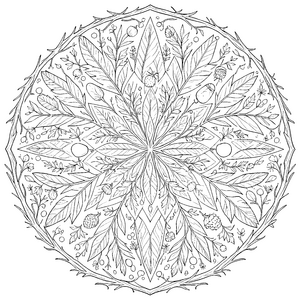 Harmonisches Beeren und Blätter-Mandala Malbild für mutige Waldwölkchen