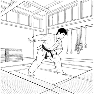 Konzentrierter Judokämpfer im Dojo Ausmalbild für Kampfsportler