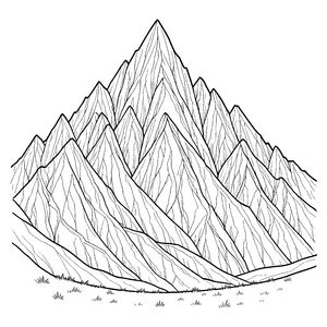 Imposante Bergspitzen mit Grashalmen Malvorlage für fröhliche Bergfans