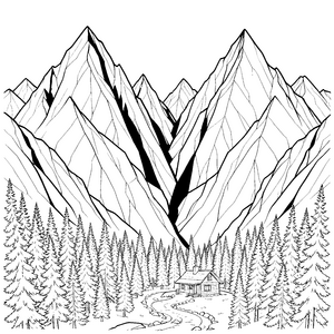 Stolze Berge mit Berghütte Bastelvorlage für Waldabenteurer