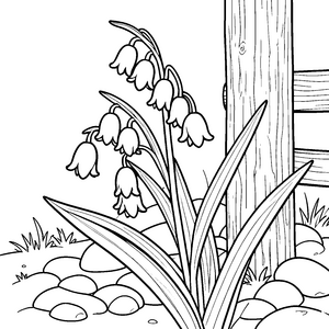 Sanfte Maiglöckchen am Zaunpfosten Ausmalvorlage für verträumte Gartenfreunde