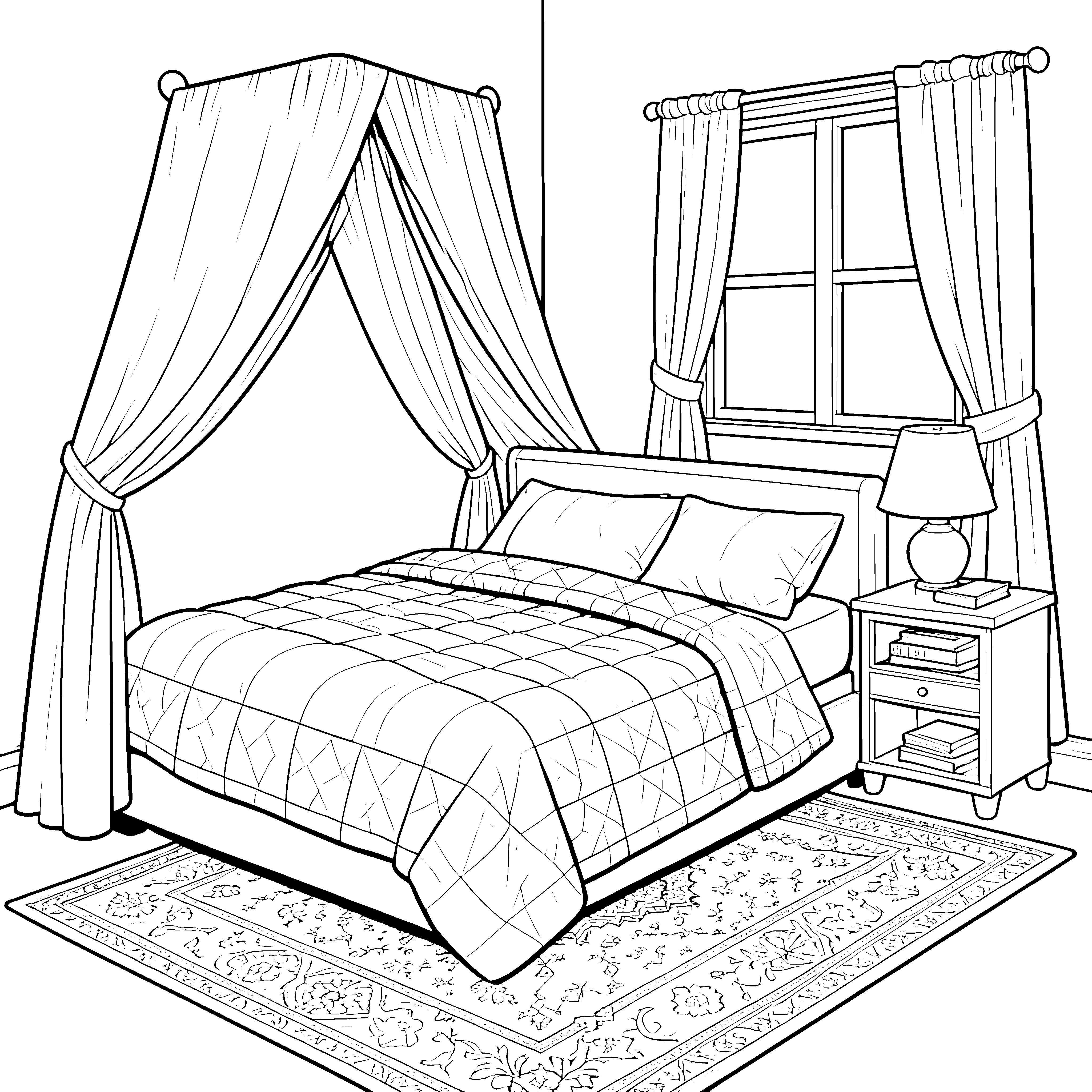 Prachtvolles Baldachinbett mit Lampe Malbild für neugierige Schlafzimmerträumer