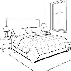 Behagliches Doppelbett mit karierter Decke Ausmalbild für verträumte Schlafmützen