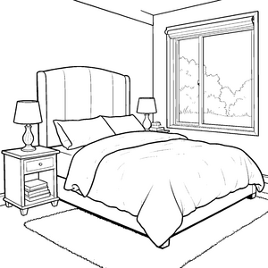 Elegantes Doppelbett mit Lampe Bastelmotiv für kleine Einrichtungshüter
