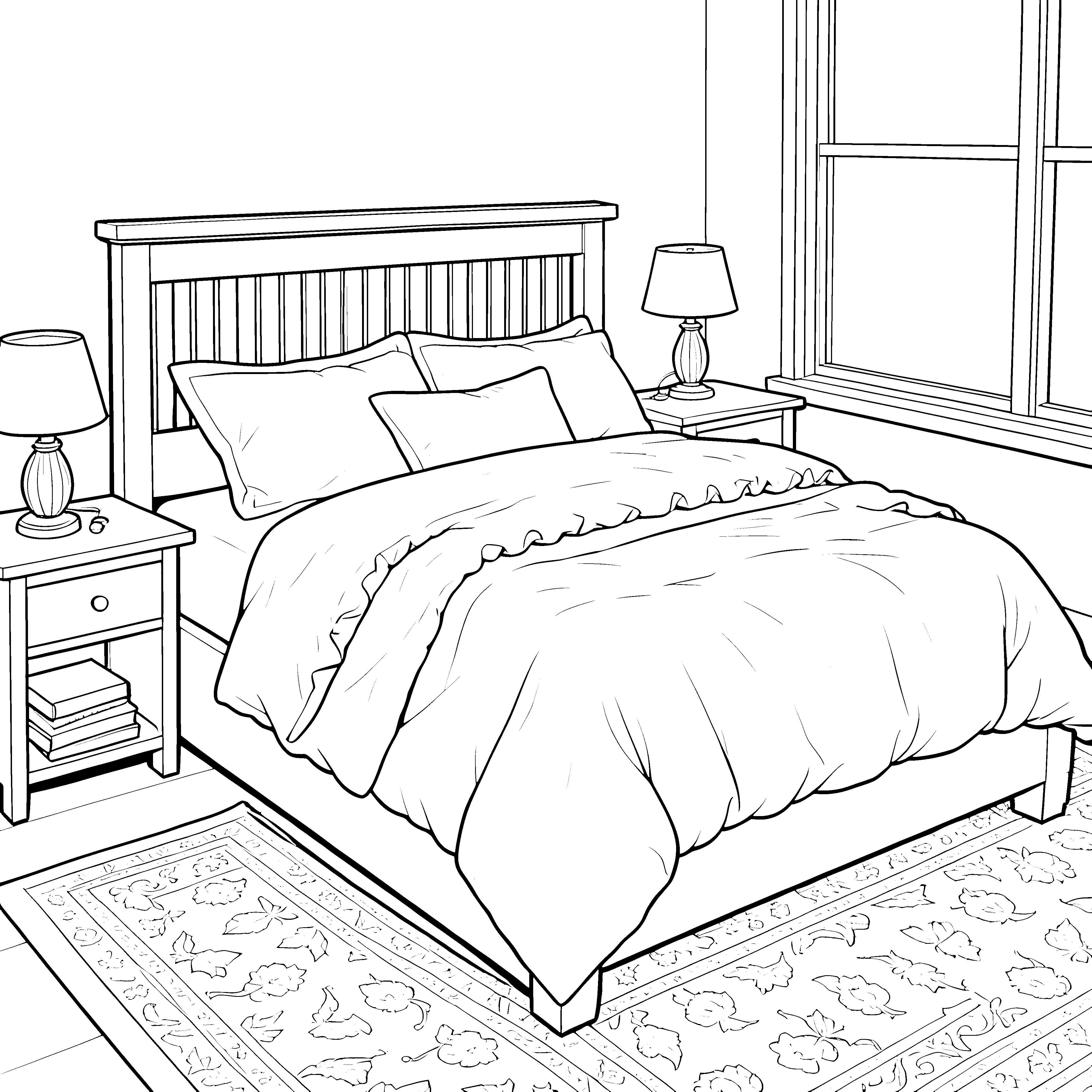 Gemütliches Doppelbett mit Teppich Bastelmotiv für kleine Wohnträume