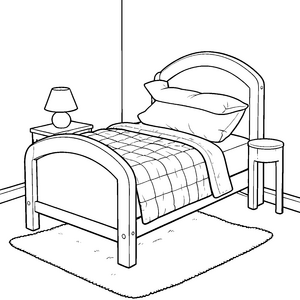 Elegantes Bett mit karierter Decke Bastelvorlage für kreative Traumhäuser