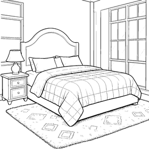 Gemütliches Doppelbett mit Nachttischlampe Malbild für kleine Wohnraumplaner