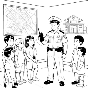 freundlicher Polizist mit Funkgerät Bastelmotiv für kleine Stadtforscher