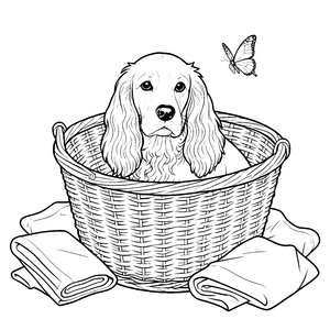 Gelassener Cocker Spaniel im Korb Bastelmotiv für neugierige Badetiere