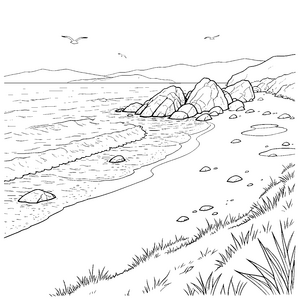 Sanfte Küstenlandschaft mit Felsen Bastelmotiv für neugierige Strandfreunde