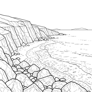 Imposante Klippenküste mit Felsstrand Malvorlage für kleine Wellenbauer