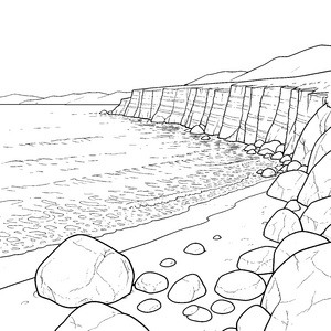 Spektakuläre Klippenküste mit Steinstrand Malvorlage für junge Küstenliebhaber