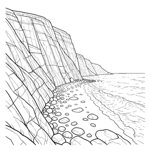 Maßige Klippenküste mit Kieselstrand Ausmalbild für Meeresforscher