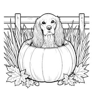 Niedlicher Cocker Spaniel im Kürbis Bastelvorlage für malfreudige Herbstfreunde