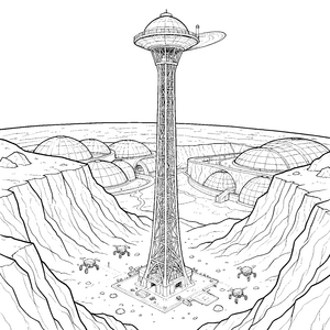 Spektakuläre Marsbasis mit Aussichtsturm Bastelvorlage für kleine Weltraumpioniere
