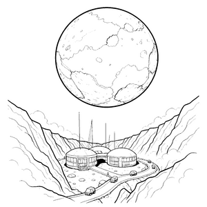 Futuristische Marsbasis mit Kuppeln Ausmalbild für verträumte Astronauten