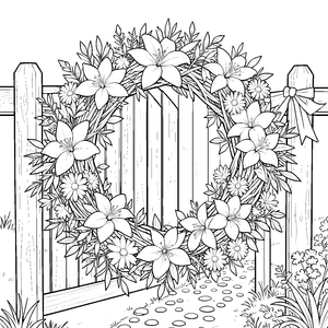 Blumiger Pfingstkranz am Gartentor Bastelmotiv für kreative Gartenfreunde