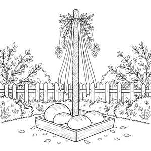 Traditioneller Pfingstbaum mit Brotlaiben Ausmalvorlage für kleine Backbegeisterte