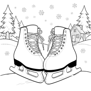 Winterliche Schlittschuhe im Schnee Ausmalvorlage für kleine Winterfreunde