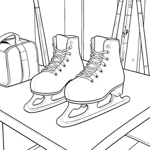 Gemütliche Schlittschuhe mit Tasche Ausmalbild für neugierige Wintersportler