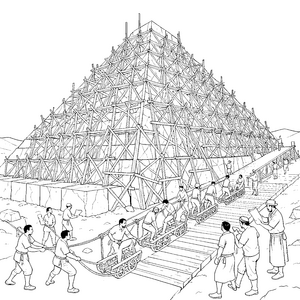 Monumentaler Pyramidenbau mit Holzgerüst Ausmalbild für malfreudige Archäologen