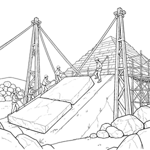 Kraftvoller Pyramidenbau mit Seilzügen Malvorlage für kleine Bauhelfer