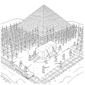 Beeindruckender Pyramidenbau mit Holzgerüst Malbild für mutige Baumeister