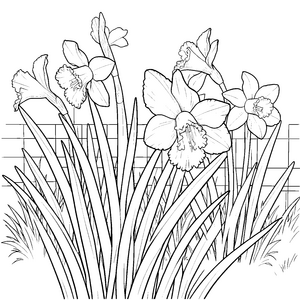 Detailreiche Narzissen im Gras Bastelvorlage für junge Blumenkinder