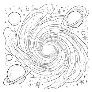 Prachtvolle Spiralgalaxie mit Planeten Bastelvorlage für kleine Weltraumträumer