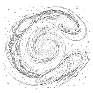 Prachtvolle Spiralgalaxie mit Sternhaufen Bastelvorlage für kleine Sternenbeobachter